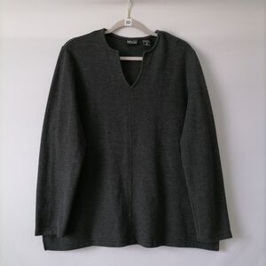 New York & Company Black Long Sleeve V-Neck Ribbed Pullover Sweatshirt Size XL